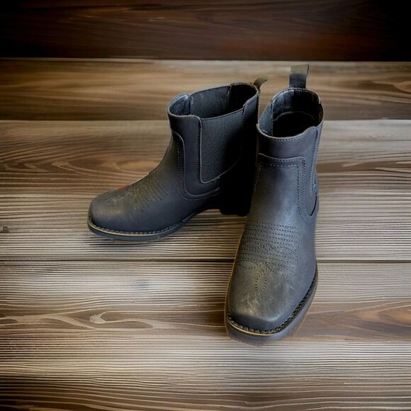 J's.o.l.e Black Ankle Cowboy Boots for Men Square Toe Chelsea Boots Size 7.5 - Picture 1 of 10